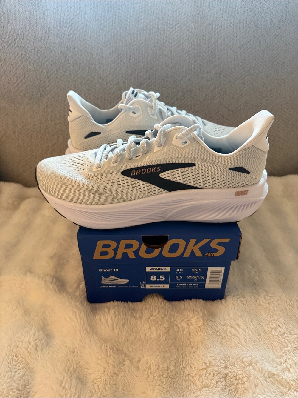 Brooks Women's Ghost 18 Running Shoes - White with Black Logo